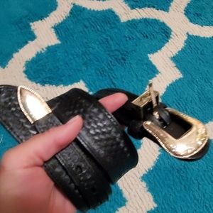 Double S black leather western belt 35"